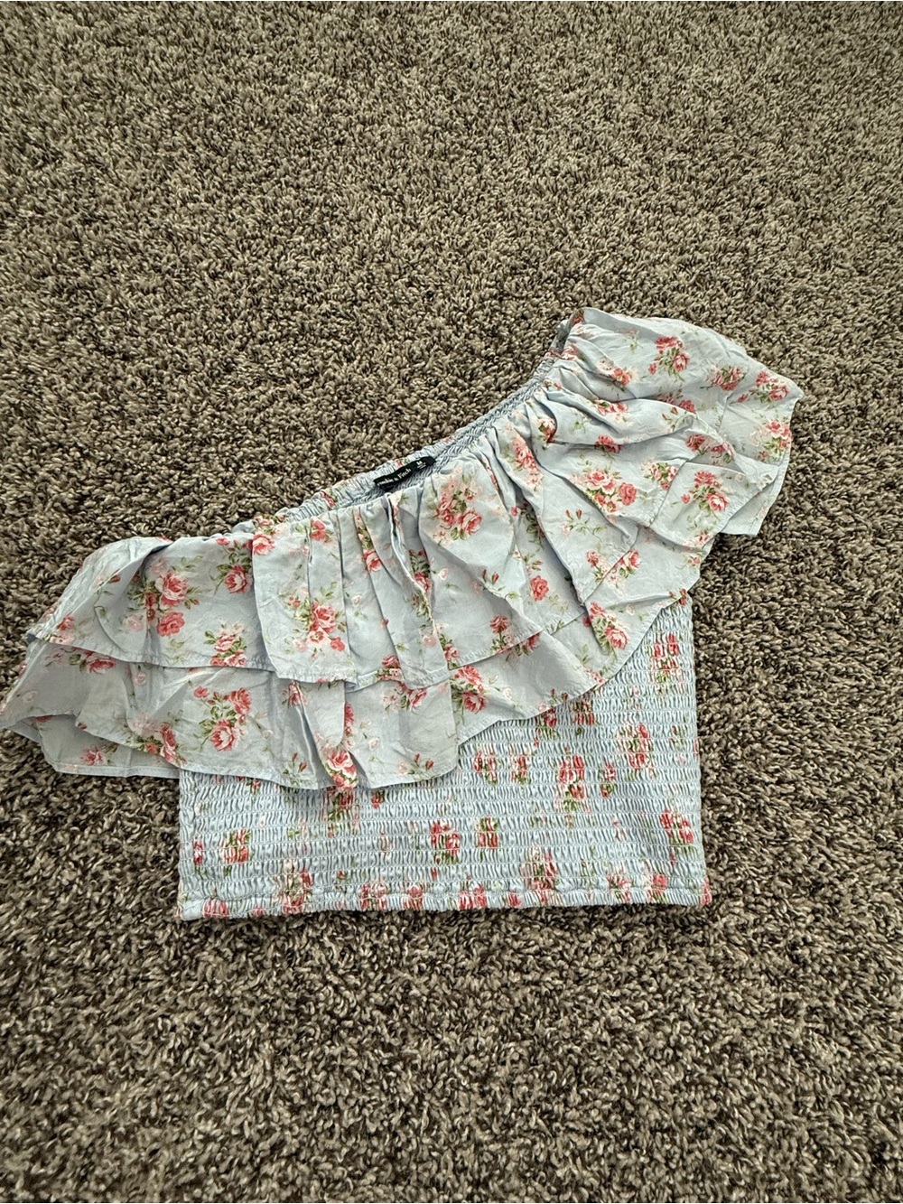 Abercrombie & Fitch Light Blue Floral Ruffle Off-Shoulder Crop Top